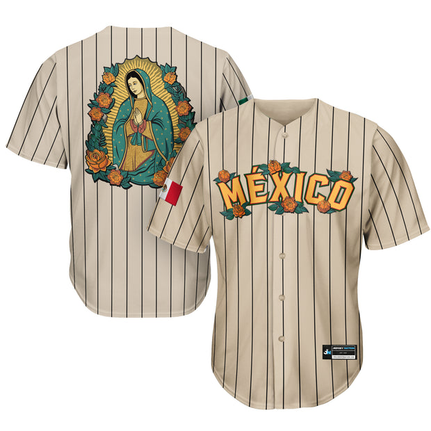 Mexico Lady Guadalupe Beige Baseball Jersey