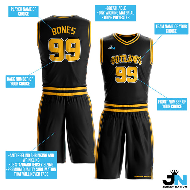 Black-Yellow Custom Basketball Team Uniform Set