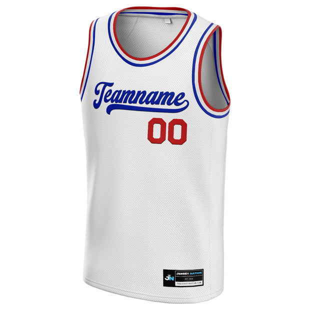 White Blue-Red Custom Basketball Jersey